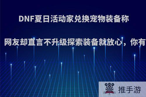 DNF夏日活动家兑换宠物装备称变强了，网友却直言不升级探索装备就放心，你有何看法?