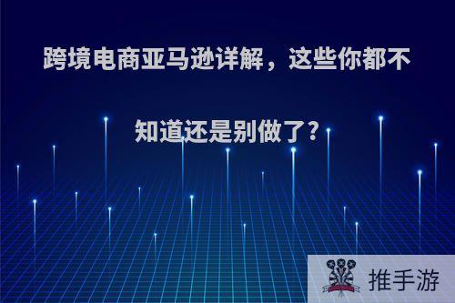 跨境电商亚马逊详解，这些你都不知道还是别做了?