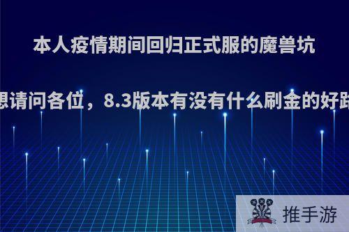 本人疫情期间回归正式服的魔兽坑，想请问各位，8.3版本有没有什么刷金的好路子?