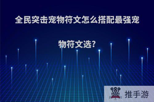 全民突击宠物符文怎么搭配最强宠物符文选?