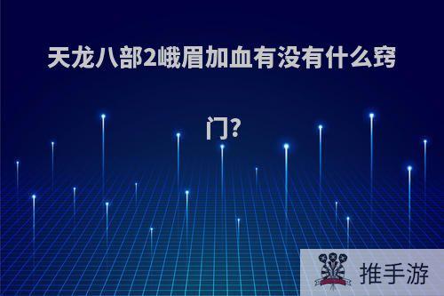 天龙八部2峨眉加血有没有什么窍门?