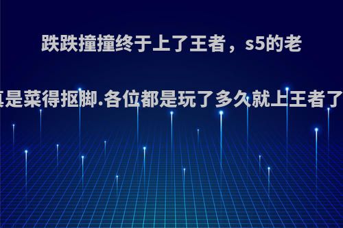 跌跌撞撞终于上了王者，s5的老玩家.哈哈，真是菜得抠脚.各位都是玩了多久就上王者了?玩什么位置?