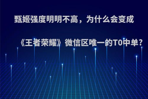 甄姬强度明明不高，为什么会变成《王者荣耀》微信区唯一的T0中单?