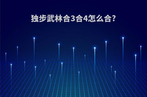 独步武林合3合4怎么合?