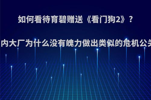 如何看待育碧赠送《看门狗2》?国内大厂为什么没有魄力做出类似的危机公关?